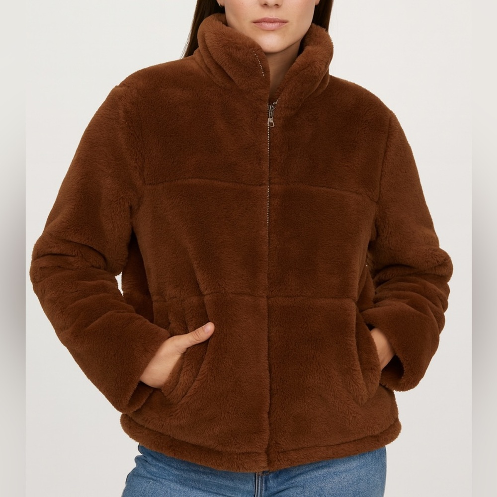 Blashe Camel Brown Faux Fur Cropped Coat